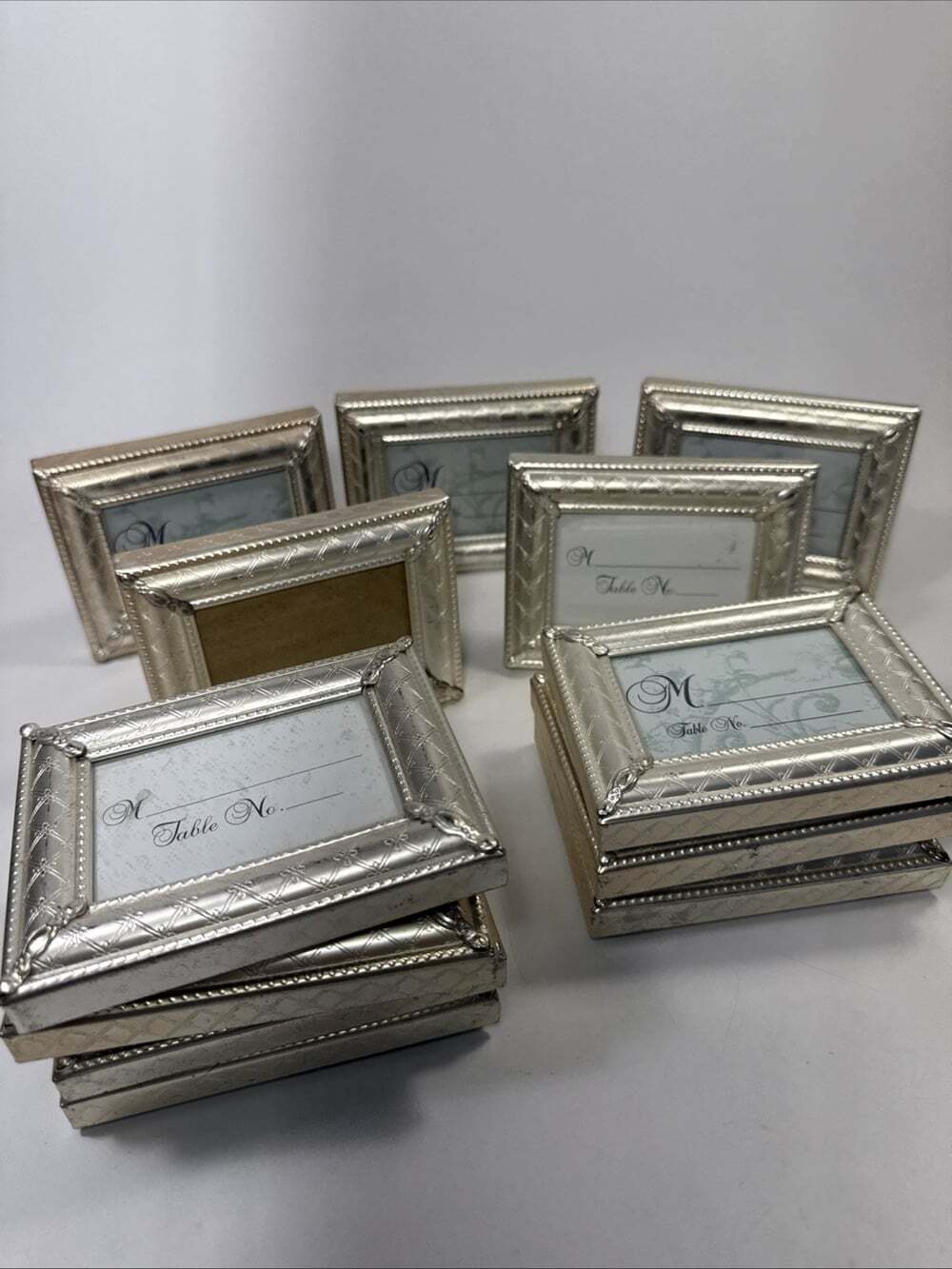 Vtg Lot Of 12 Silver Diamond Quilt Pattern Picture Frames Place Card 3.5x4.5”